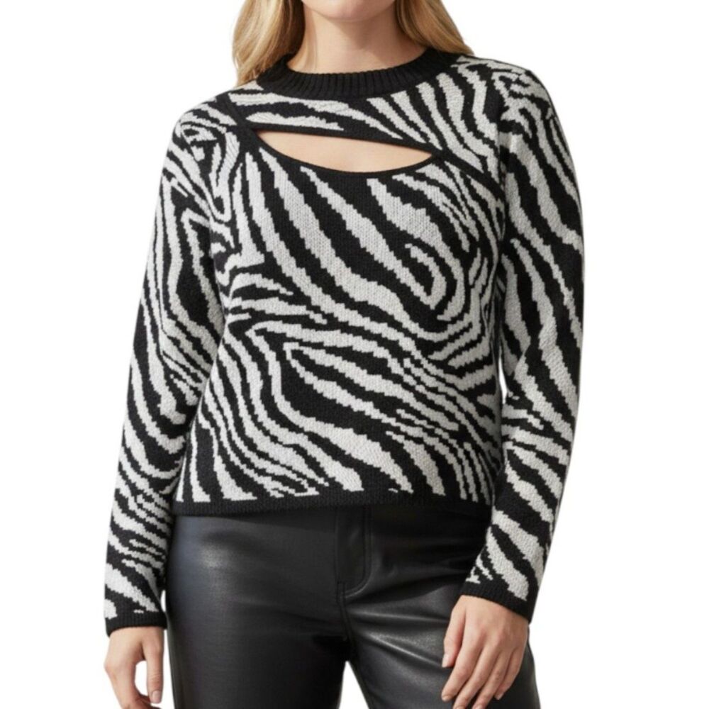 Bar III Women's Zebra-Print Jacquard Cut-Out Sweater, Macy's NEW! Size 2X